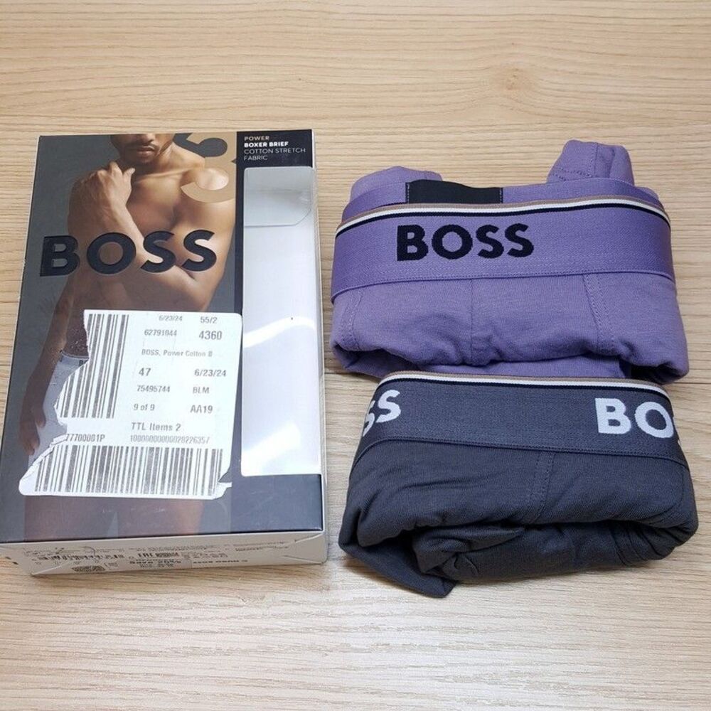 HUGO BOSS Boxer Briefs Mens Small Grey Purple 2-Pack Cotton Stretch Logo
